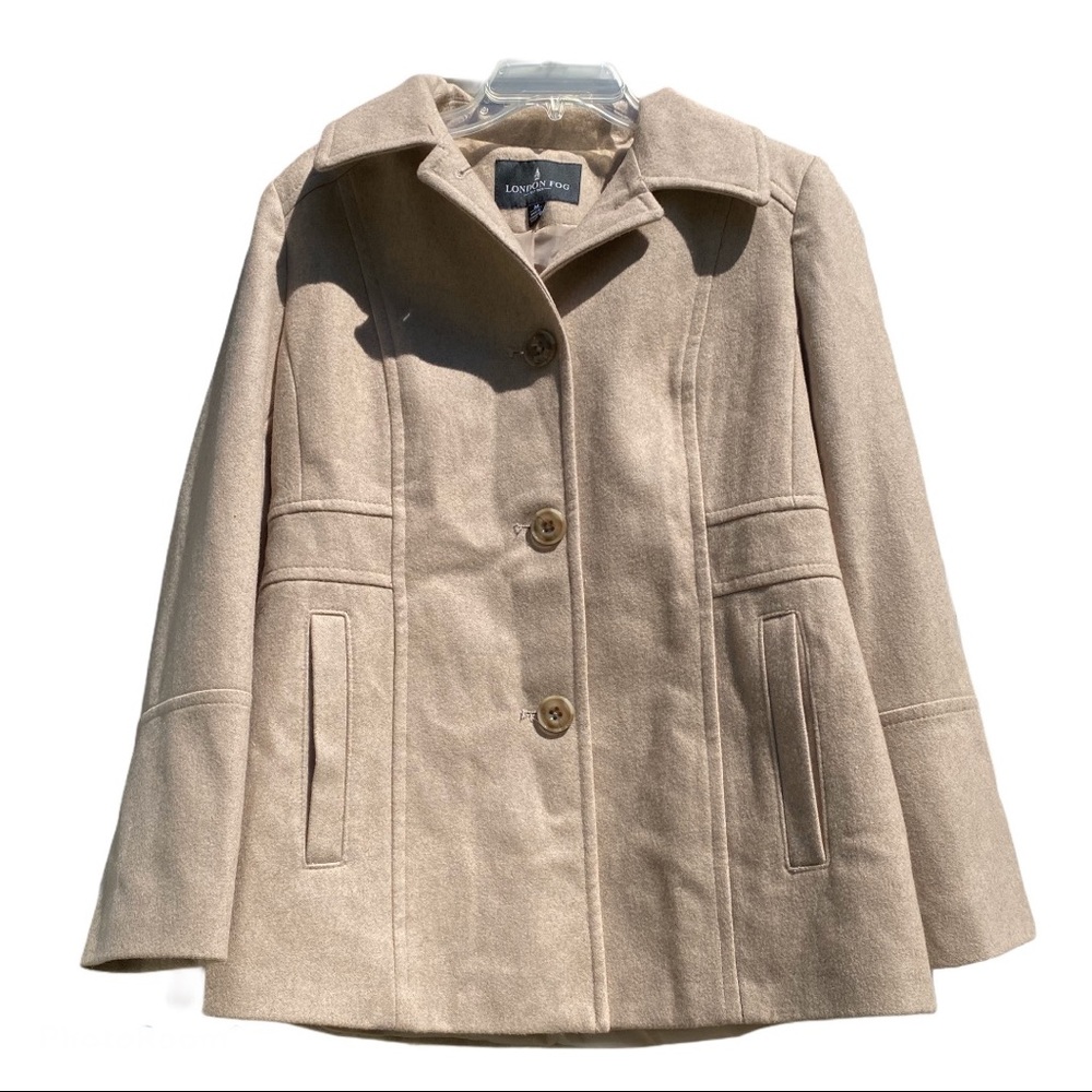 London Fog Wool Pea Coat, Single Breasted, Tan, M - Picture 2 of 10